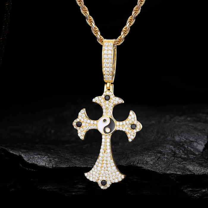 S925 Moissanite Tai Chi Ying Yang Cross Pendant - Different Drips