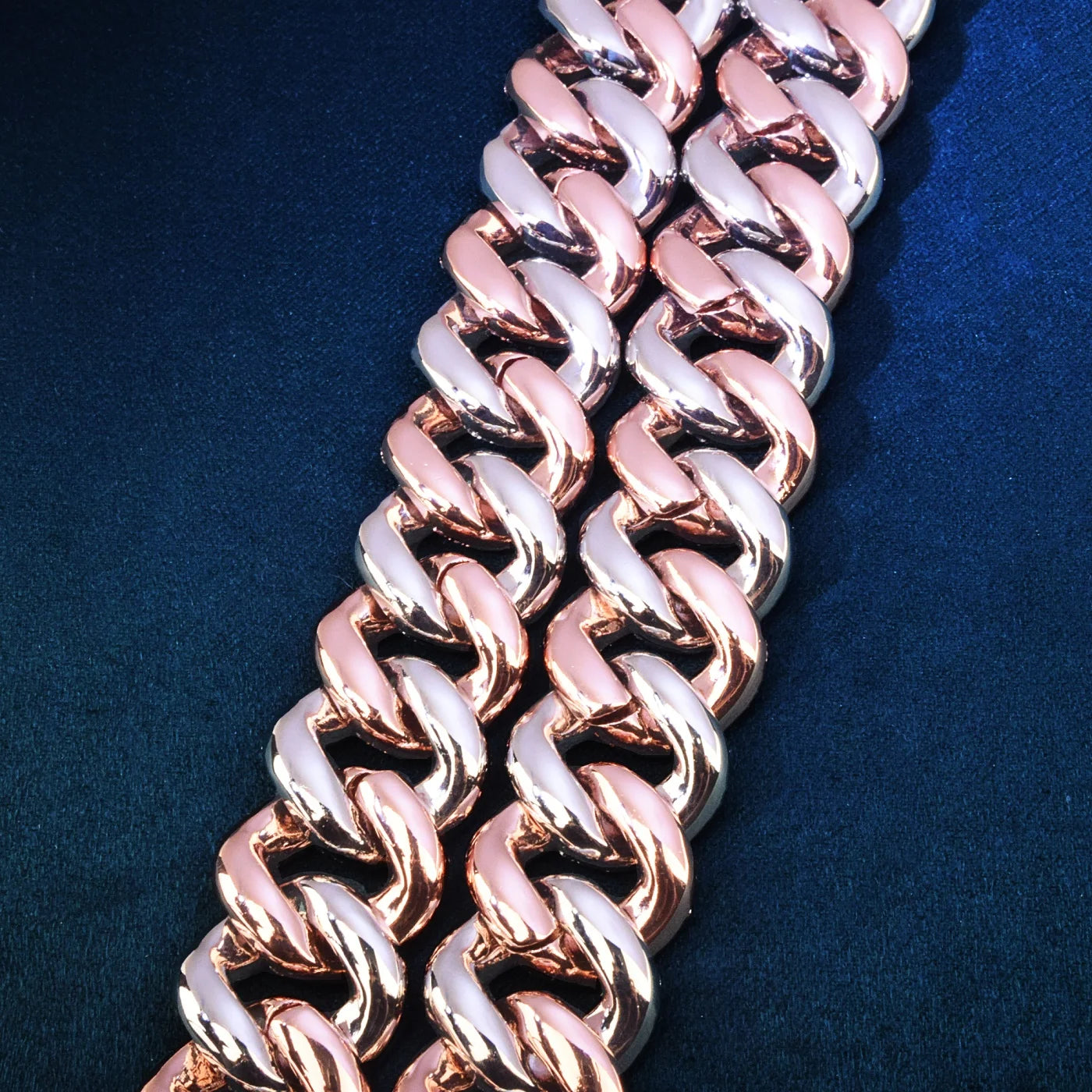 19mm All Over Two Tone Baguette Curve Cuban Link Chain - Different Drips