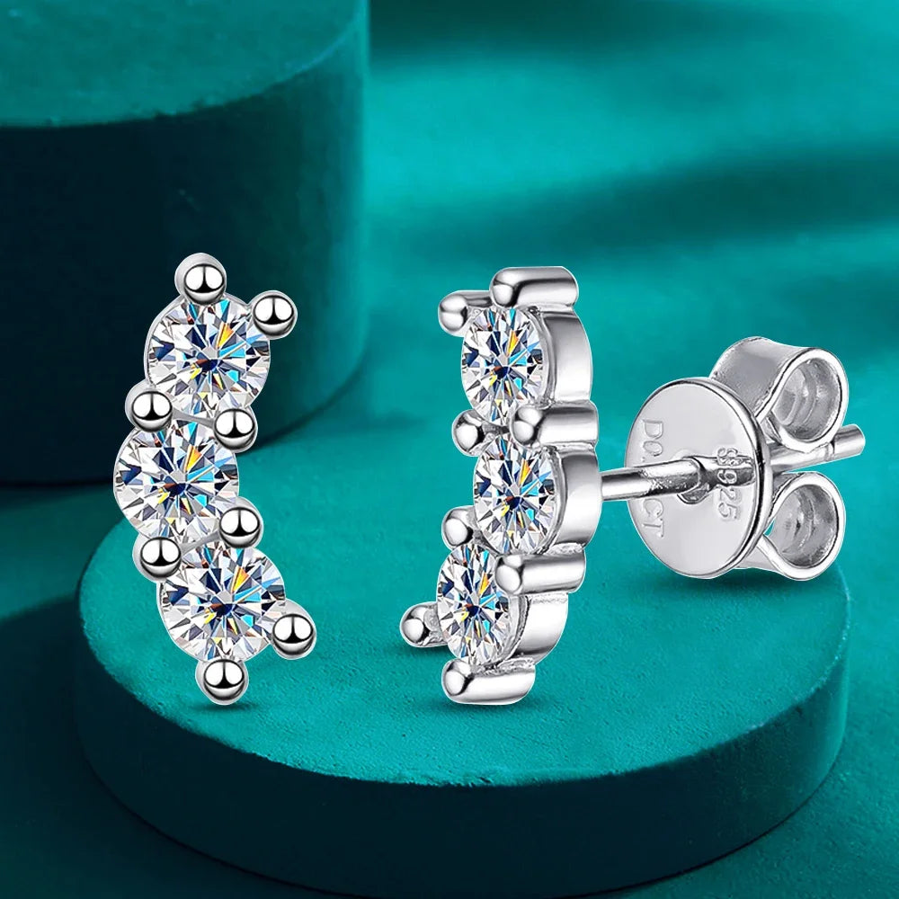 Women's S925 Moissanite Diamond Curve Stud Earrings - Different Drips