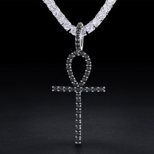 S925 Black Moissanite Ankh Cross Pendant - Different Drips