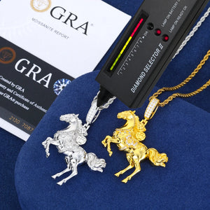925 Sterling Silver Iced Out Moissanite War Horse Pendant - Different Drips