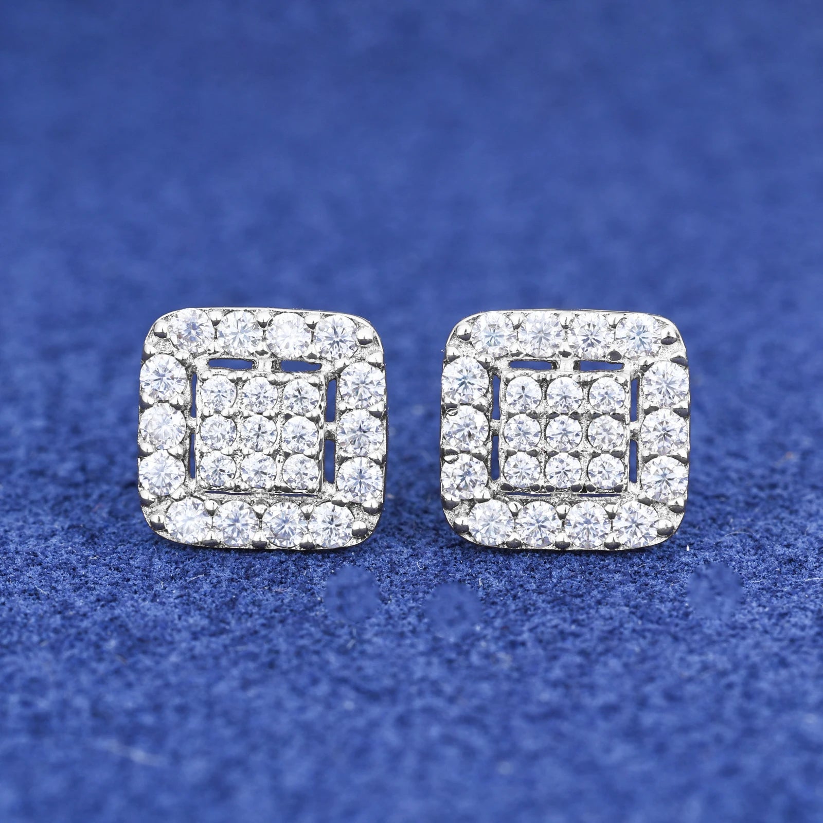 10k White Gold Moissanite Diamond Cluster Square Cut Earrings - Different Drips