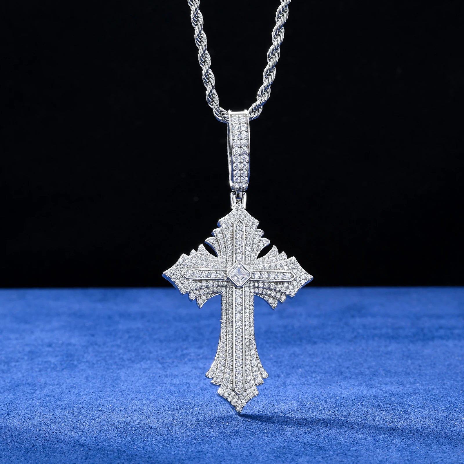 S925 Moissanite Diamond Multi Layered Royal Cross Pendant - Different Drips