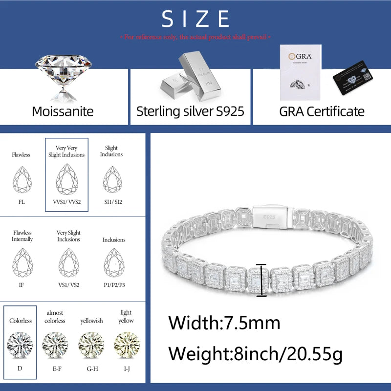 Moissanite Emerald-Cut Halo Tennis Bracelet - Different Drips