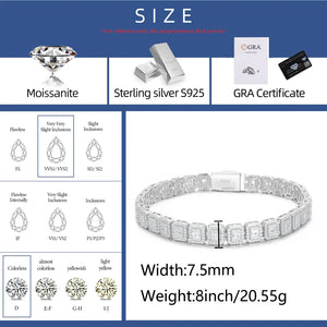 Moissanite Emerald-Cut Halo Tennis Bracelet - Different Drips