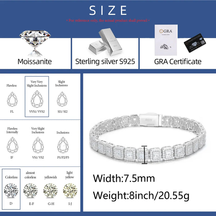 Moissanite Emerald-Cut Halo Tennis Bracelet - Different Drips