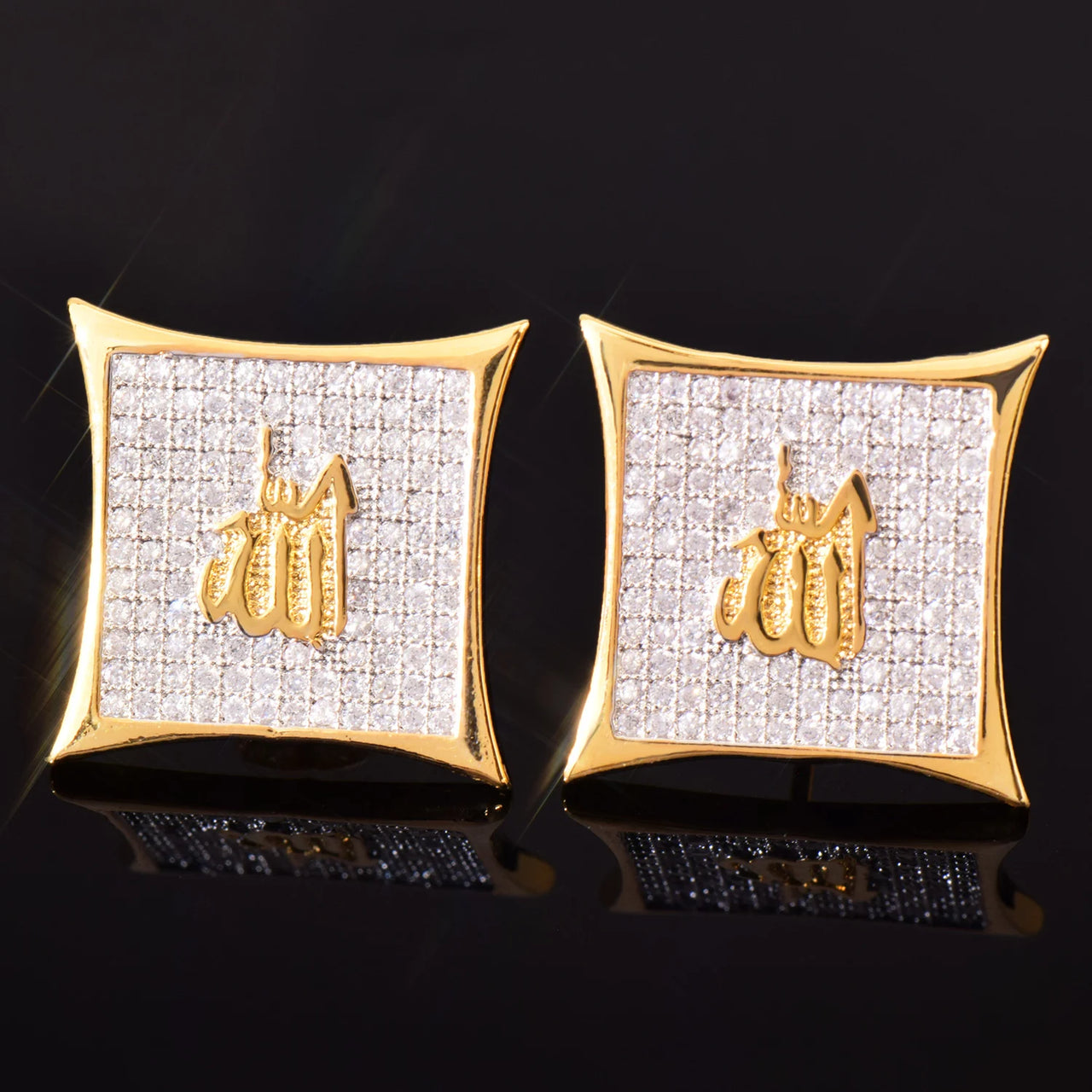15mm Square Cut Allah Earrings - Different Drips