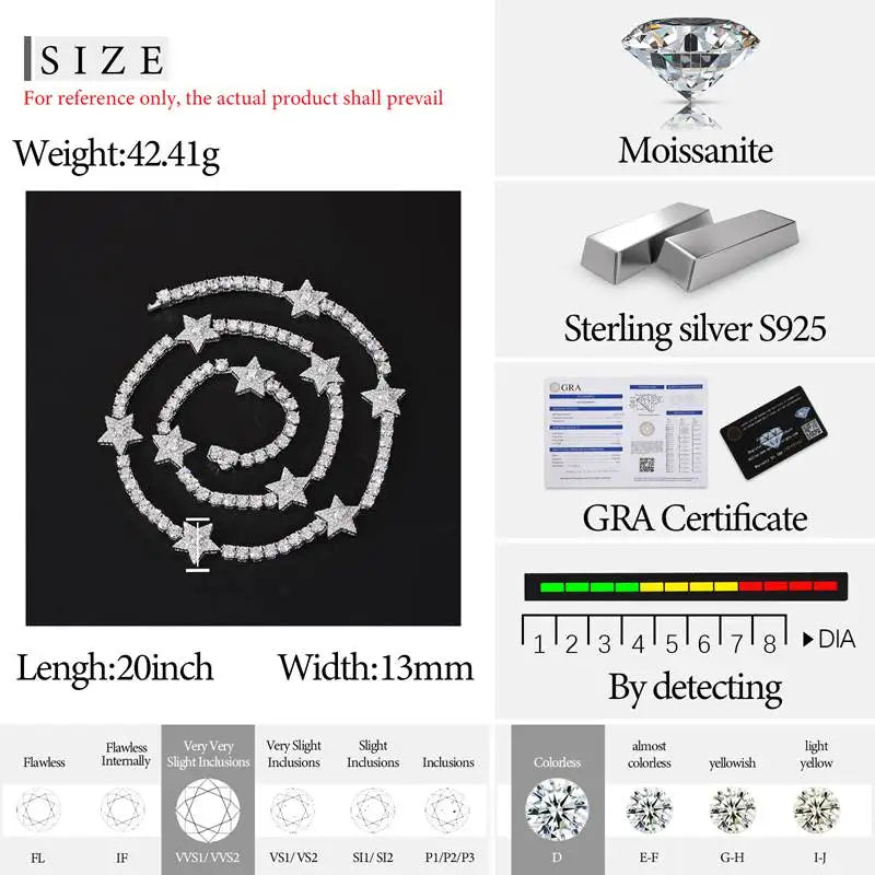 S925 Moissanite Diamond Star Stationed Tennis Chain - Different Drips