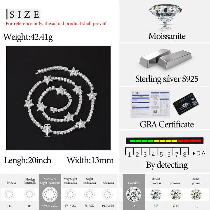 S925 Moissanite Diamond Star Stationed Tennis Chain - Different Drips