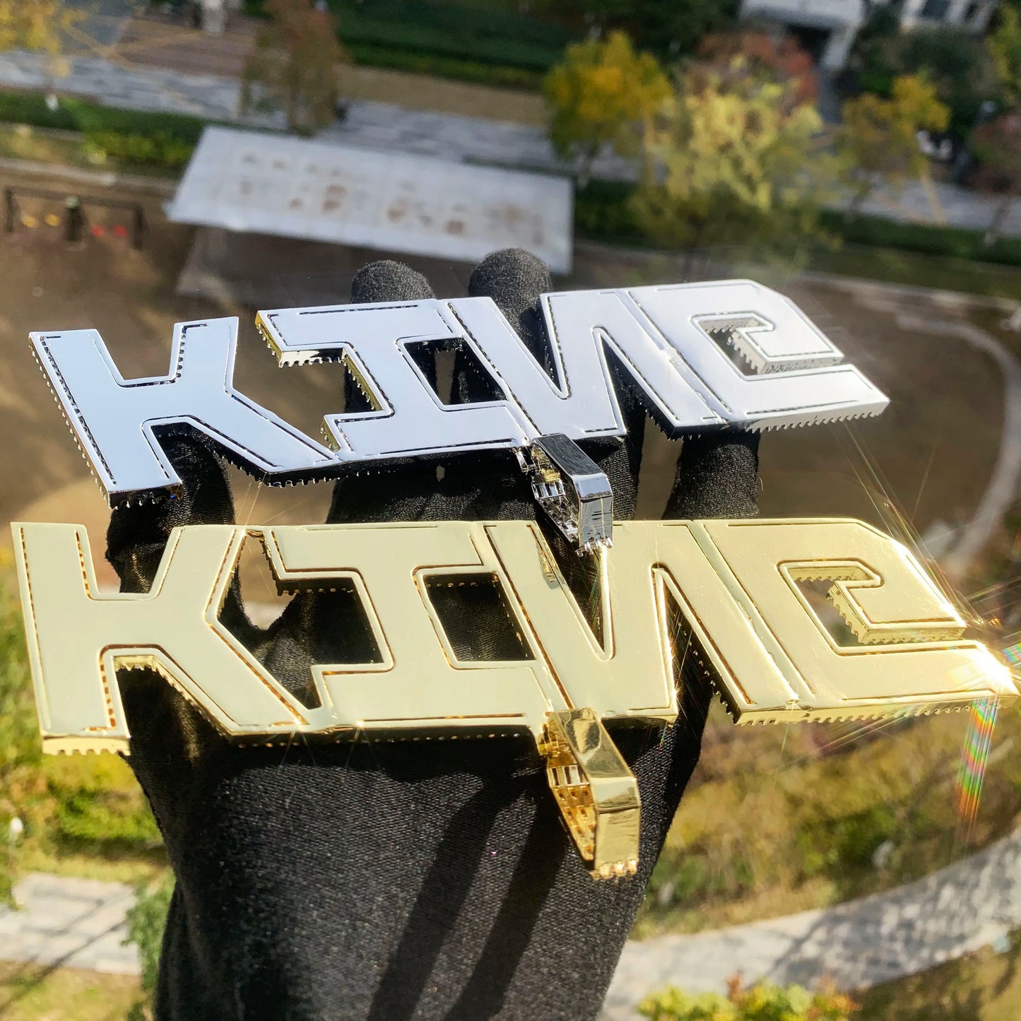 Iced Out Two Layer Custom Name Pendant - Different Drips