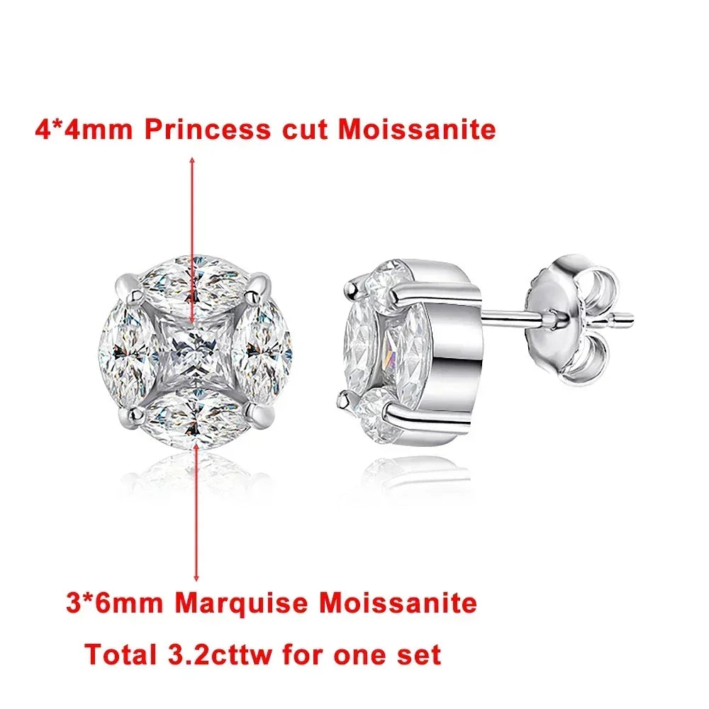 Women's S925 Moissanite Cluster Star Diamond Cur Stud Earrings - Different Drips