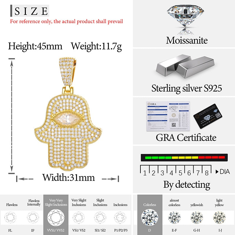 S925 Moissanite Hasma Hand Pendant - Different Drips