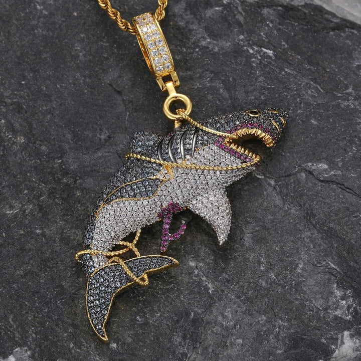 New Fashion Full Diamond Big Shark Pendant Necklace Hip Hop Copper Inlaid  Zircon Shark Pendant Cuban Chain | Lazada.co.th