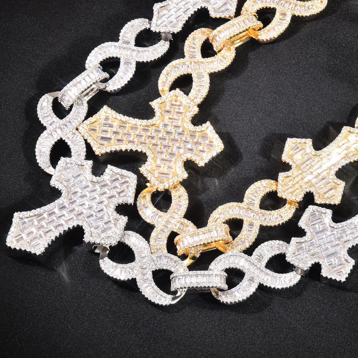 15mm Baguette Cross Stationed Infinity Link Chain - Different Drips