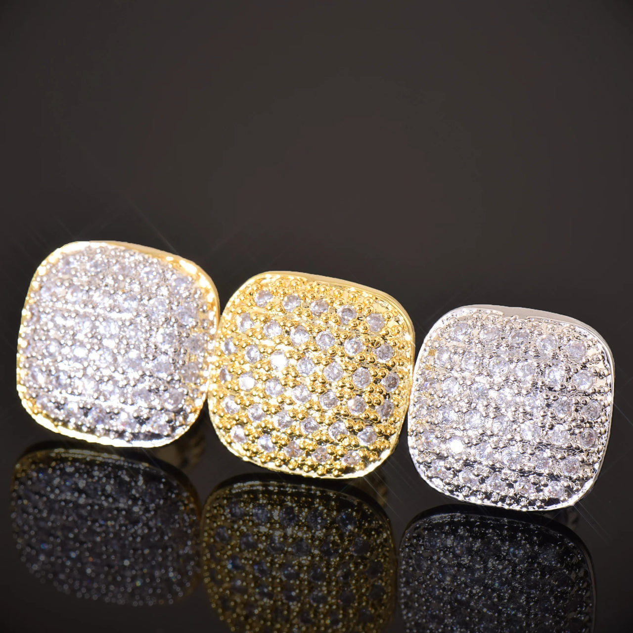 10mm Square Cut Pave Earrings - Different Drips