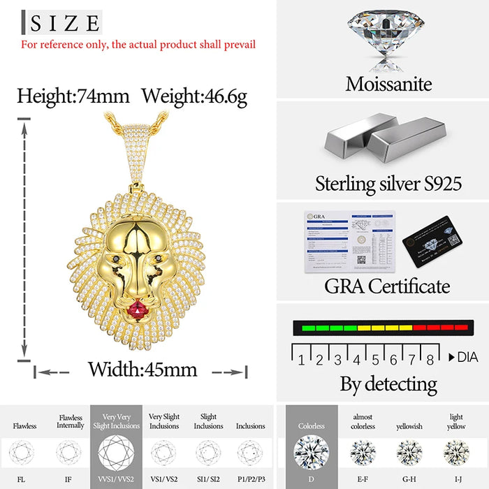 S925 Moissanite Gold Lion Pendant - Different Drips