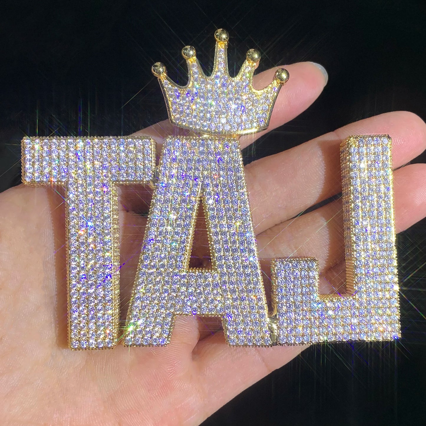Crowned Large Bold Font Custom Letter Pendant - Different Drips