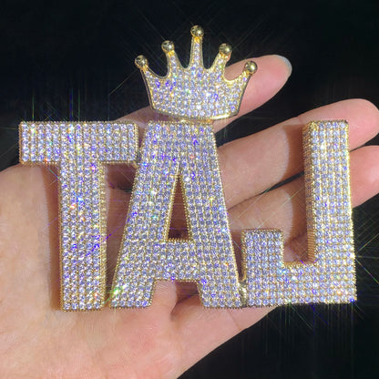 Crowned Large Bold Font Custom Letter Pendant - Different Drips