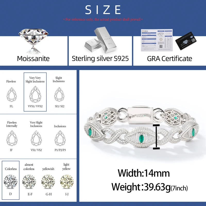 S925 Moissanite Evil Eye Cuban Link Bracelet - Different Drips