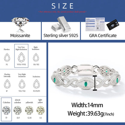 S925 Moissanite Evil Eye Cuban Link Bracelet - Different Drips