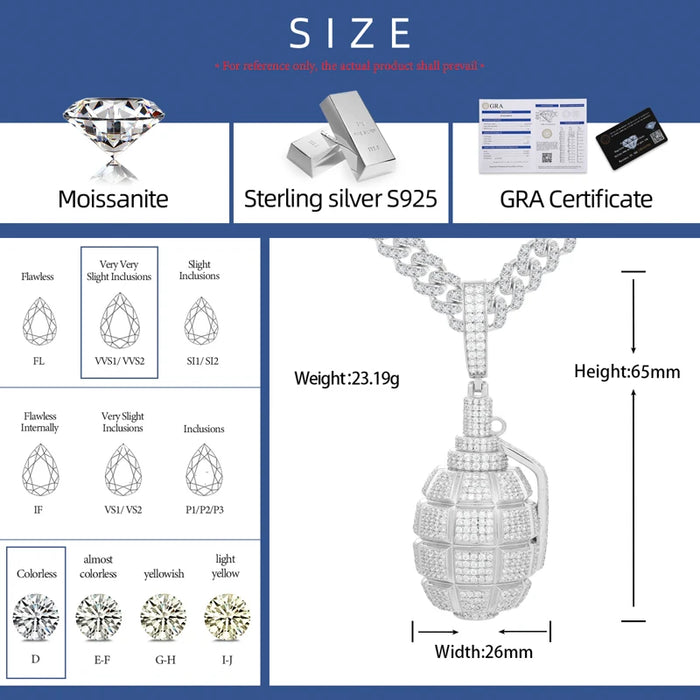 S925 Moissanite Diamond Grenade Pendant - Different Drips
