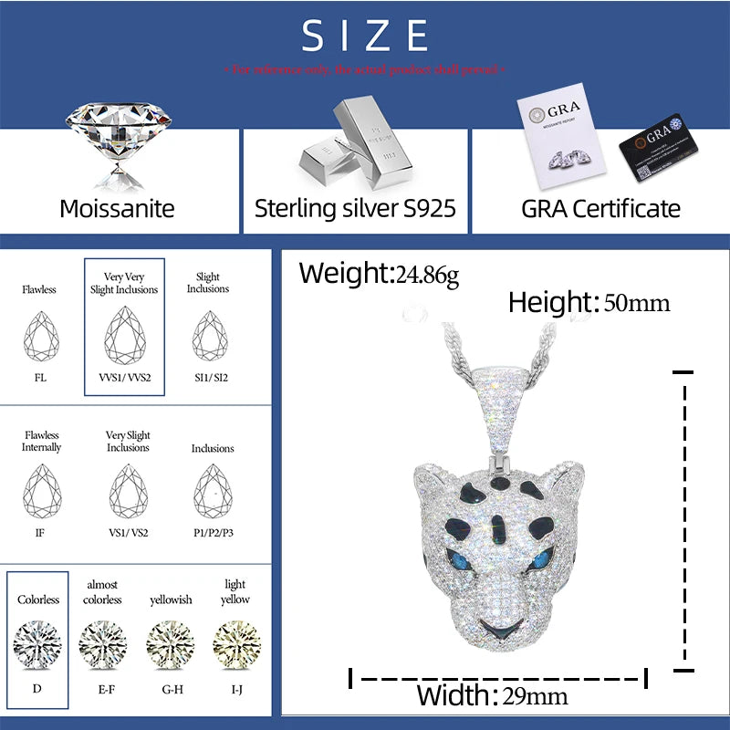 S925 Moissanite Panther Head Pendant - Different Drips