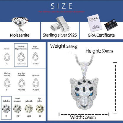 S925 Moissanite Panther Head Pendant - Different Drips