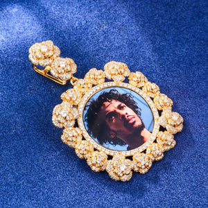 Rosette Halo Moissanite Custom Photo Medallion Pendant - Different Drips