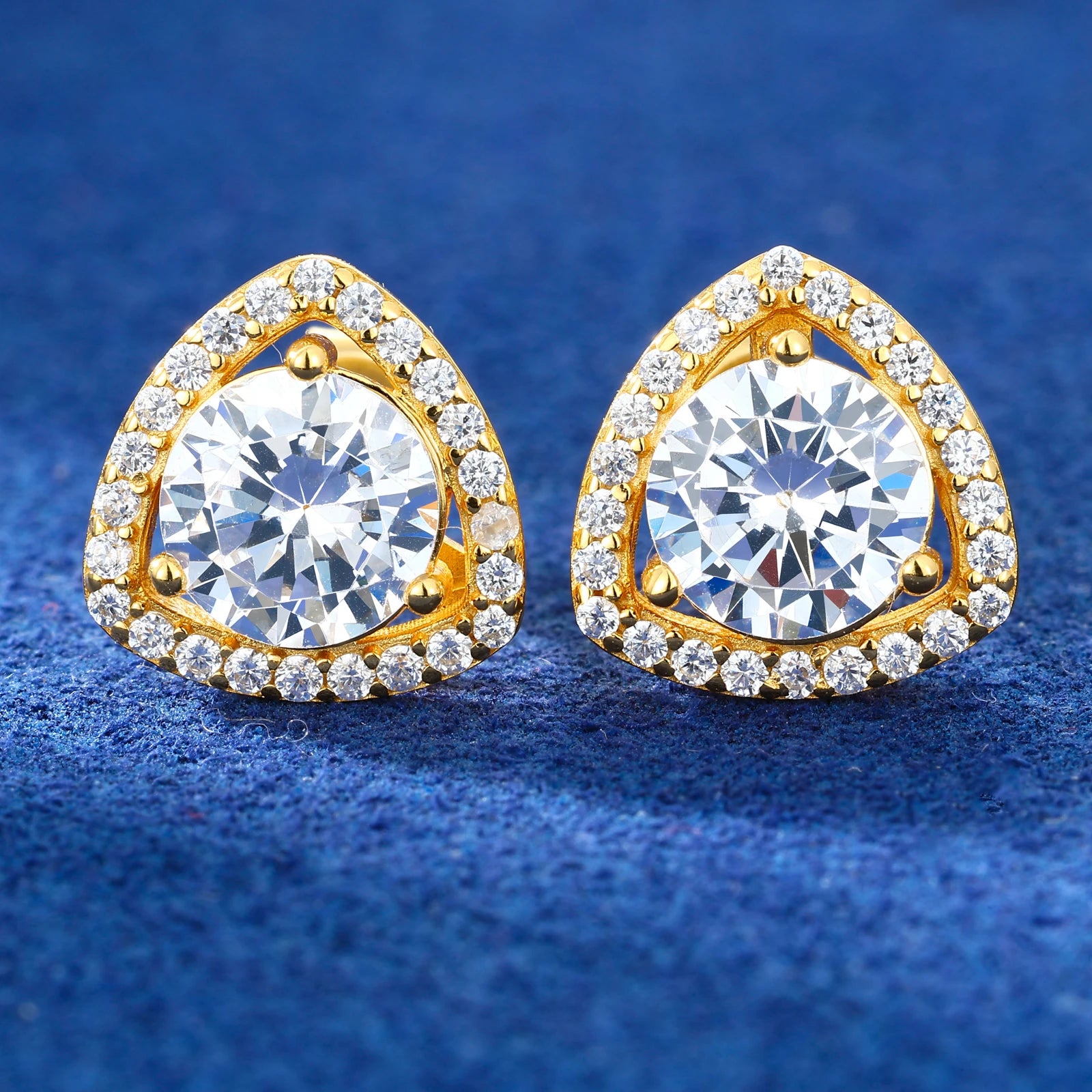 Trillion Halo Round Stud Moissanite Earrings - Different Drips