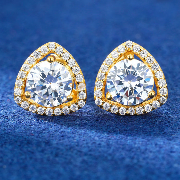 Trillion Halo Round Stud Moissanite Earrings - Different Drips