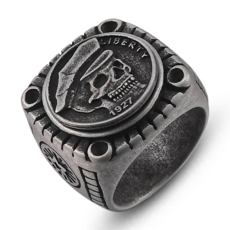 Smoking Skull Chunky Signet Ring - Different Drips