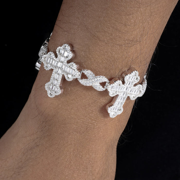 Iced Out Baguette Moissanite Cross Bracelet - Different Drips