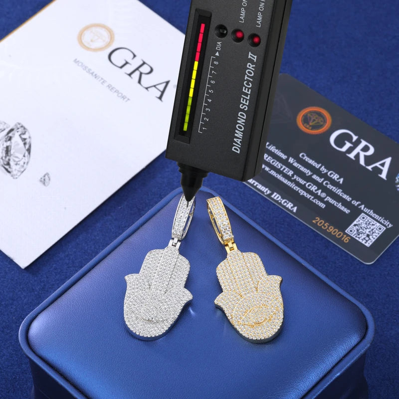 S925 Moissanite Hamsa Hand Pendant - Different Drips