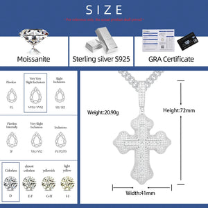 S925 Moissanite Diamond Full Inline Baguette Royal Cross Pendant - Different Drips