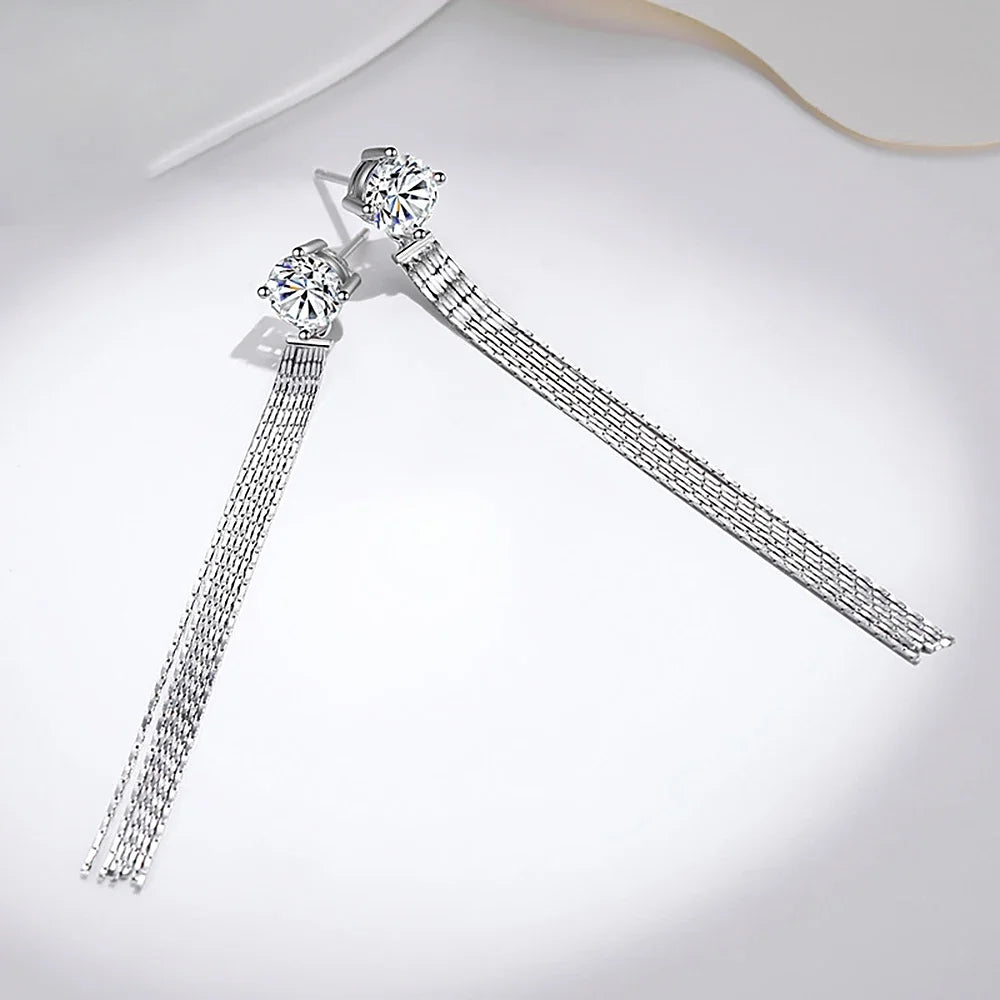 Women's S925 Moissanite Diamond Long Tassel Earrings - Different Drips