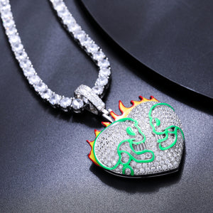 S925 Moissanite Glow In The Dark Flame Skull Heart Pendant - Different Drips