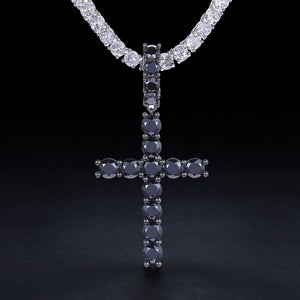 S925 Black Moissanite Cross Pendant - Different Drips