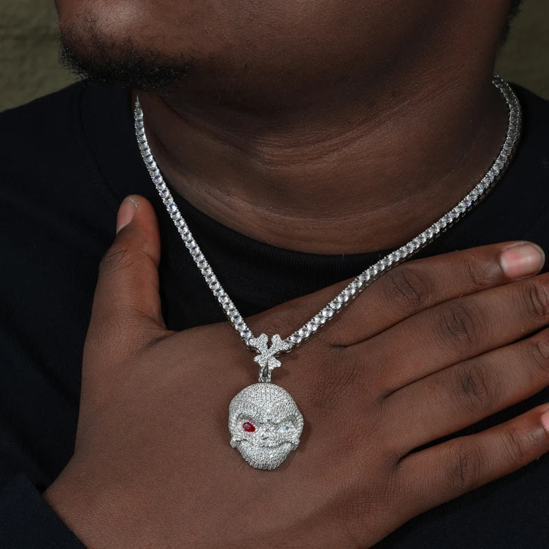 Iced Out Moissanite Skull Pendant - Different Drips