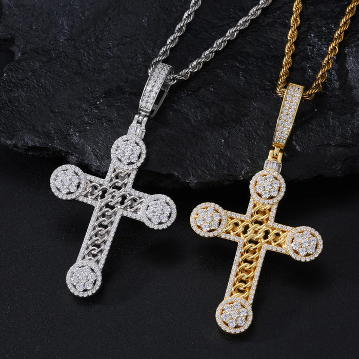 S925 Moissanite Rope Center Cross Pendant - Different Drips
