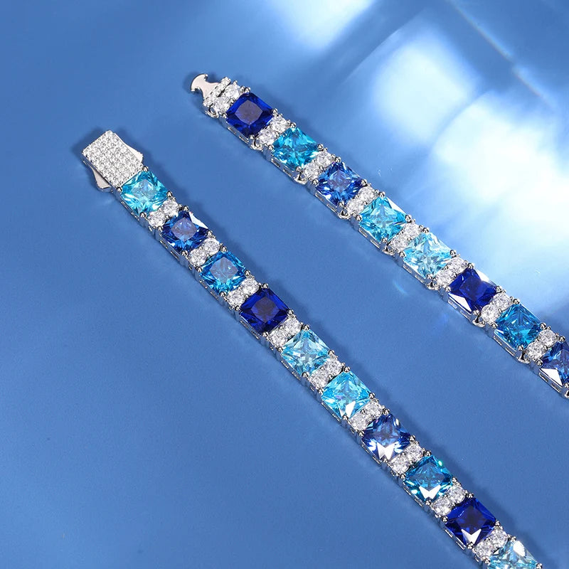7mm S925 Blue Baguette Moissanite Diamond Tennis Chain - Different Drips