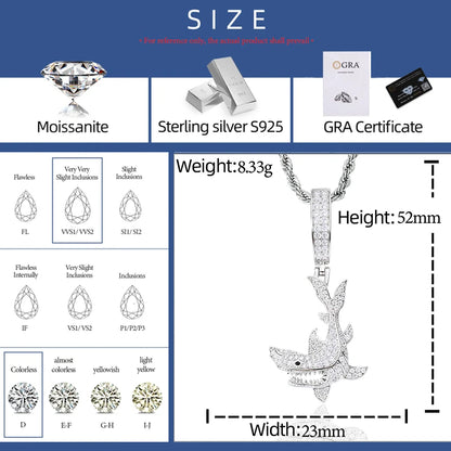 Moissanite Iced Shark Pendant - Different Drips