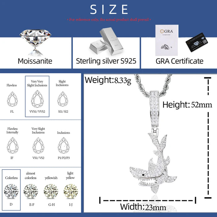 Moissanite Iced Shark Pendant - Different Drips