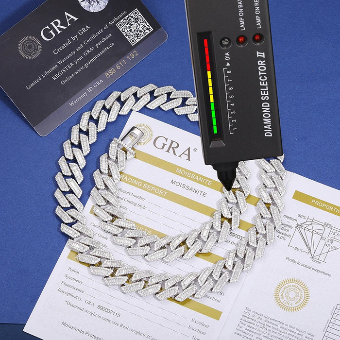 10-22mm S925 Baguette Moissanite Prong Cuban Chain - Different Drips