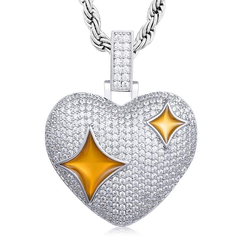 S925 Moissanite Bronze Diamond Heart Pendant - Different Drips