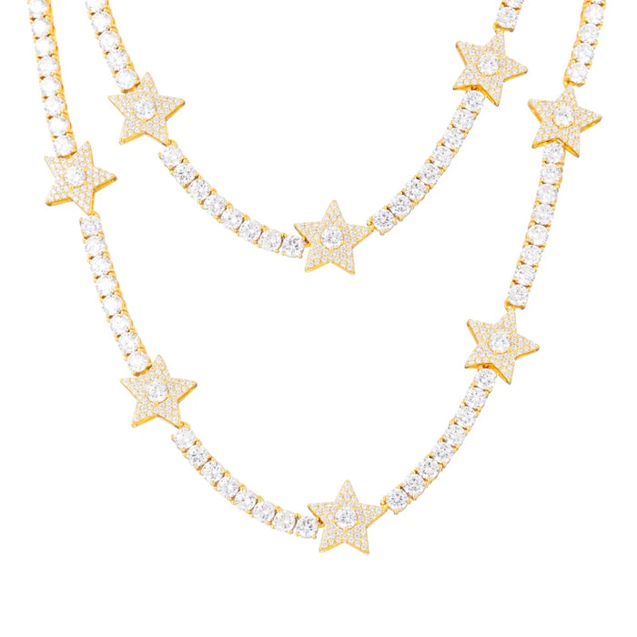 S925 Moissanite Diamond Star Stationed Tennis Chain - Different Drips