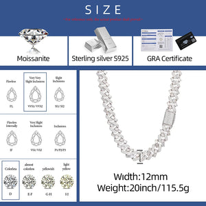 12mm S925 Moissanite Half Baguette Cuban Prong Link Chain - Different Drips