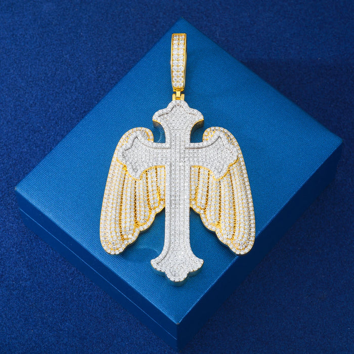 S925 Moissanite Angel Wing Cross Pendant - Different Drips