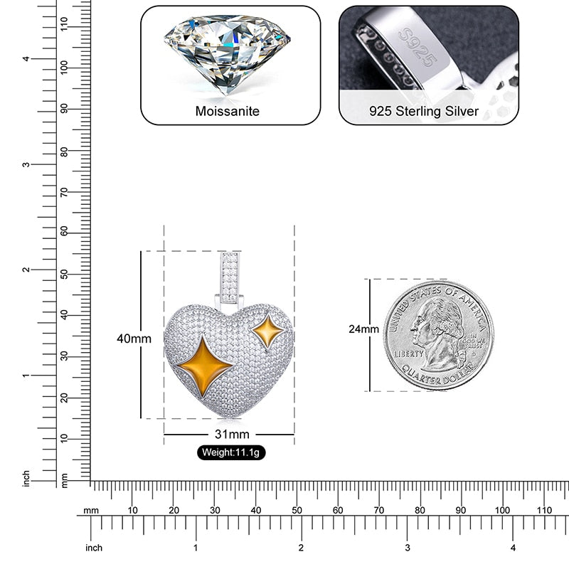 S925 Moissanite Bronze Diamond Heart Pendant - Different Drips