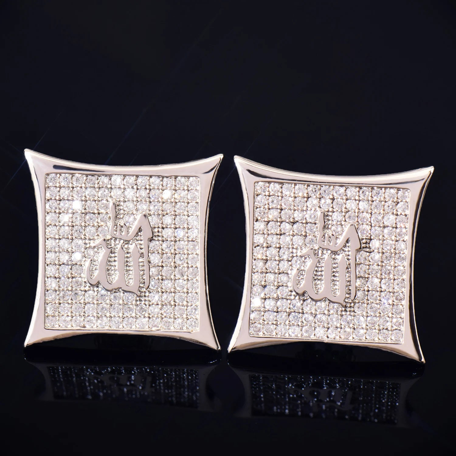 15mm Square Cut Allah Earrings - Different Drips