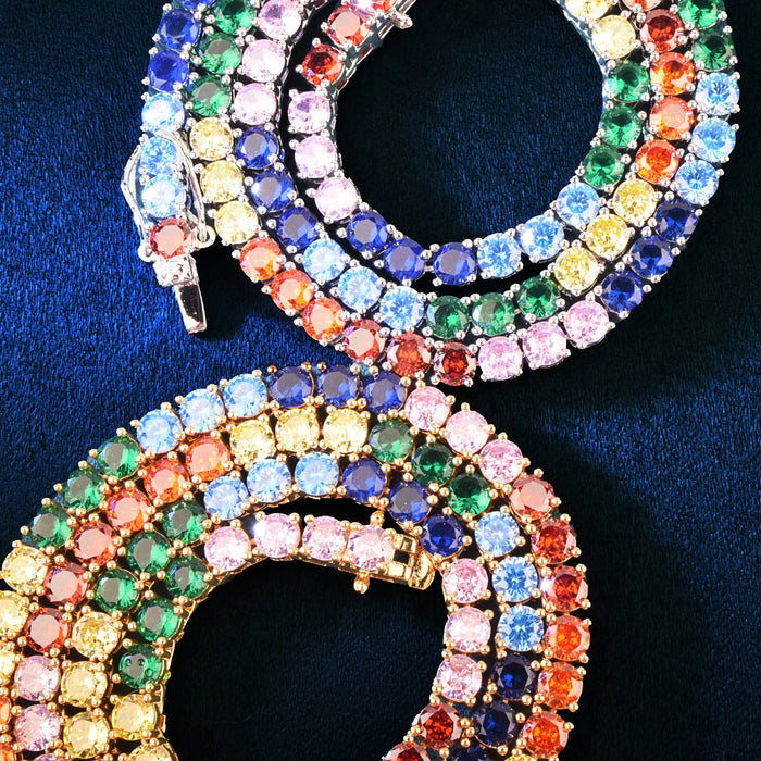 4mm Multi Color Round Cut Tennis Chain - Different Drips